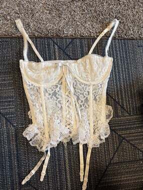 Vintage Frederick's of Hollywood Lace Corset Bustier with Garters